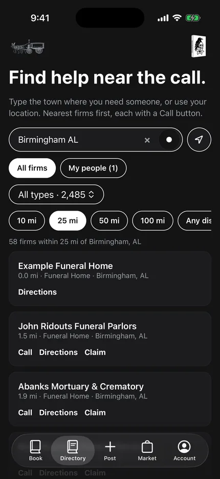 The Directory on iPhone: firms within 25 miles of Birmingham, AL