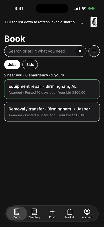 The Book on iPhone: jobs near you, each with your bid